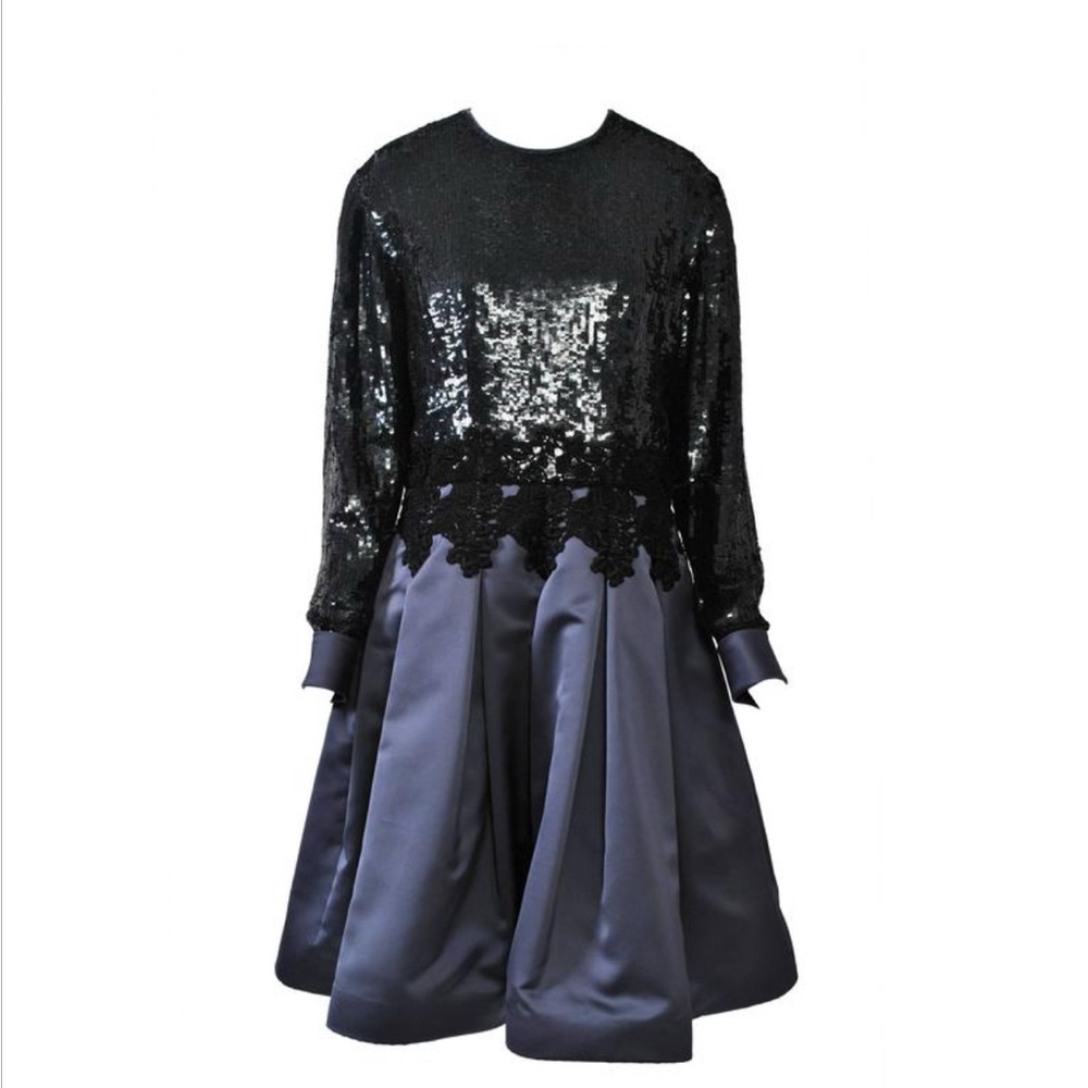 Stunning Vintage 1980s Black 100 percent Silk and Sequin Formal Dress by Jeet